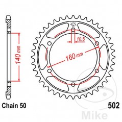JT SPROCKETS Corona plato transmisión 47T P-530 Ø140 MM Ø160 727.43.50