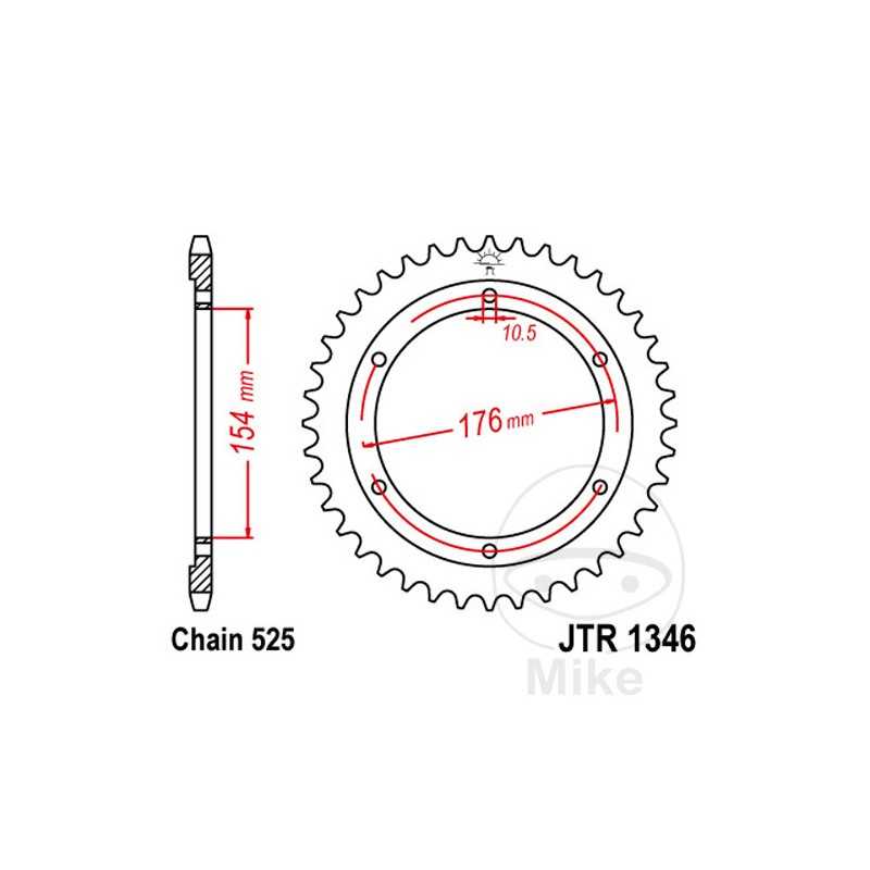 JT SPROCKETS Corona plato transmisión 44T P-525 Ø154 MM Ø176 727.15.51