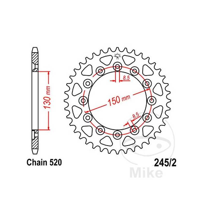 JT SPROCKETS Corona plato transmisión 48T P-520 Ø130 MM Ø150 727.33.03