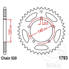 JT SPROCKETS Corona plato transmisión 45T P-520 Ø120 MM Ø140 727.89.22