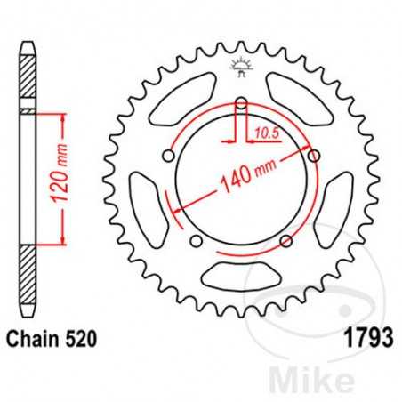 JT SPROCKETS Corona plato transmisión 45T P-520 Ø120 MM Ø140 727.89.22