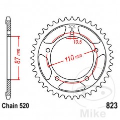 JT SPROCKETS Corona plato transmisión 46T P-520 Ø087 MM Ø110 727.29.41
