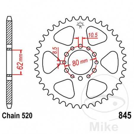 JT SPROCKETS Corona plato transmisión 46T P-520 Ø062 MM Ø080 727.32.04