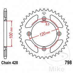 JT SPROCKETS Corona plato transmisión 52T P-428 Ø100 MM Ø120 727.33.29