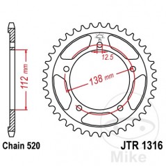 JT SPROCKETS Transmission plate crown 38T P-520 Ø112 MM Ø138 727.10.65