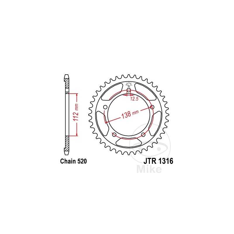 JT SPROCKETS Corona plato transmisión 38T P-520 Ø112 MM Ø138 727.10.65