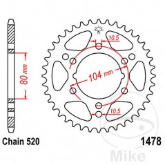 JT SPROCKETS Corona plato transmisión 38T P-520 Ø80 MM Ø104 727.15.54