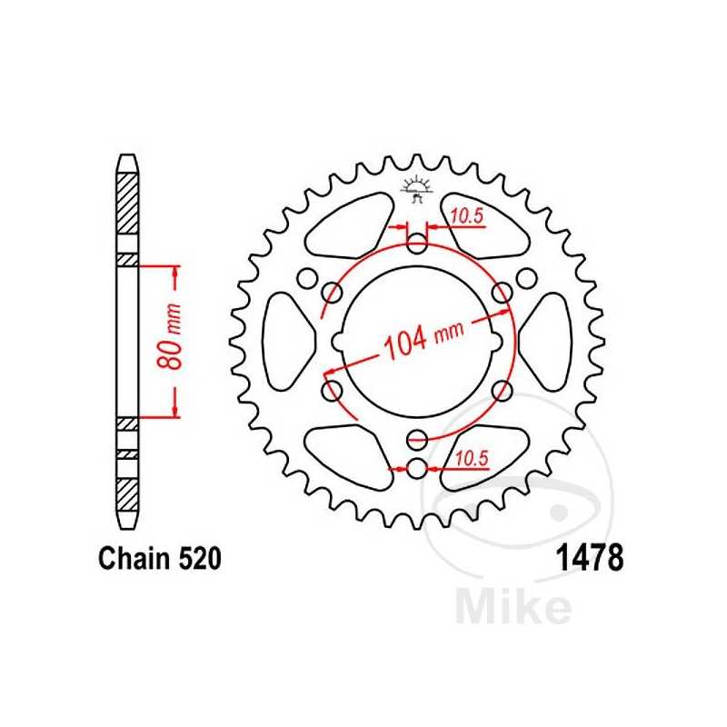 JT SPROCKETS Corona plato transmisión 38T P-520 Ø80 MM Ø104 727.15.54