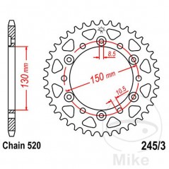 JT SPROCKETS Corona plato transmisión 47T P-520 Ø130 MM Ø150 727.37.82