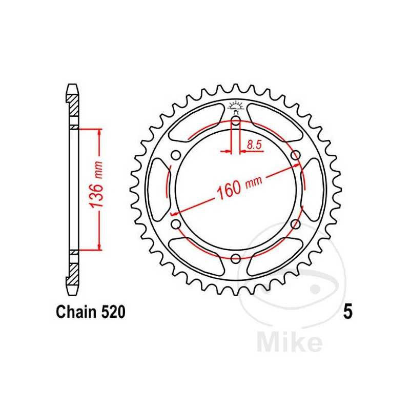 JT SPROCKETS Corona plato transmisión 46T P-520 Ø136 MM Ø160 727.80.47