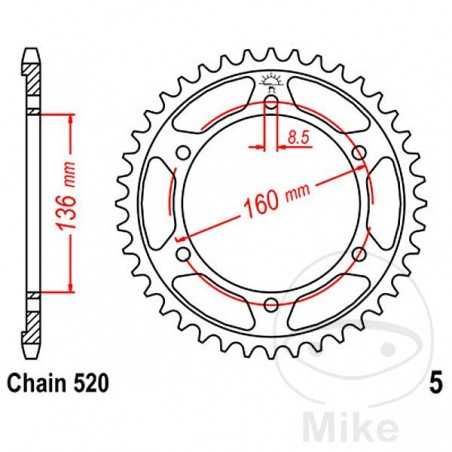 JT SPROCKETS Corona plato transmisión 46T P-520 Ø136 MM Ø160 727.80.47