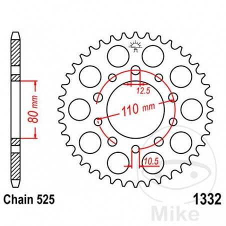 JT SPROCKETS Corona plato transmisión 47T P-525 Ø080 MM Ø110 727.37.51