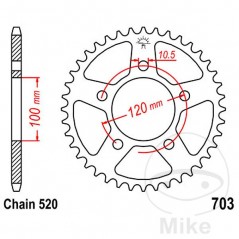 JT SPROCKETS Corona plato transmisión 47T P-520 Ø100 MM Ø120 727.28.75