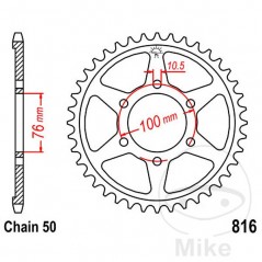 JT SPROCKETS Corona plato transmisión 46T P-530 Ø076 MM Ø100 727.42.28