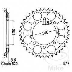 JT SPROCKETS Transmission plate crown 43T P-520 Ø120 MM Ø140 727.34.10