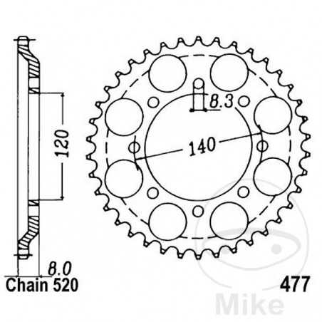 JT SPROCKETS Corona plato transmisión 43T P-520 Ø120 MM Ø140 727.34.10