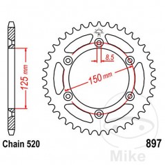 JT SPROCKETS Corona plato transmisión 52T P-520 Ø125 MM Ø150 727.06.06