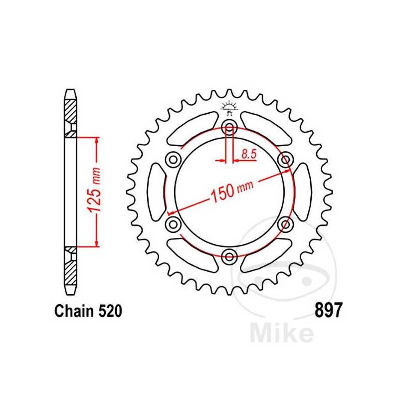 JT SPROCKETS Corona plato transmisión 52T P-520 Ø125 MM Ø150 727.06.06