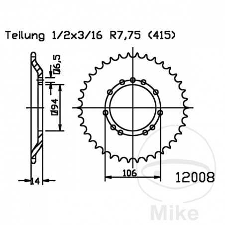 ESJOT Corona plato transmisión 44T P-415 Ø094 MM Ø106 727.44.59