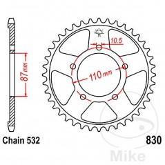 JT SPROCKETS Transmission plate crown 46T P-532 Ø087 MM Ø110 727.42.69