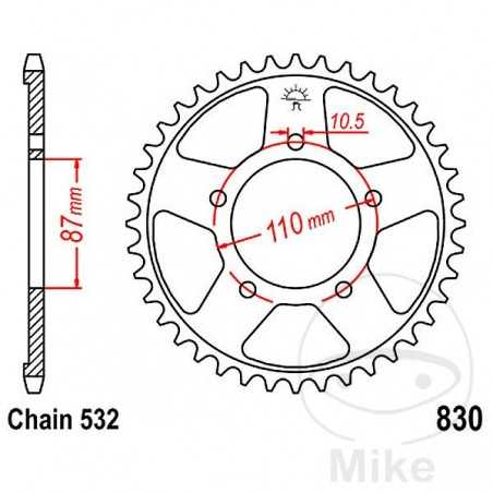 JT SPROCKETS Corona plato transmisión 46T P-532 Ø087 MM Ø110 727.42.69