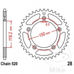 JT SPROCKETS Corona plato transmisión 42T P-520 Ø116 MM Ø150 727.52.41