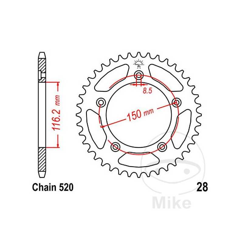 JT SPROCKETS Corona plato transmisión 42T P-520 Ø116 MM Ø150 727.52.41