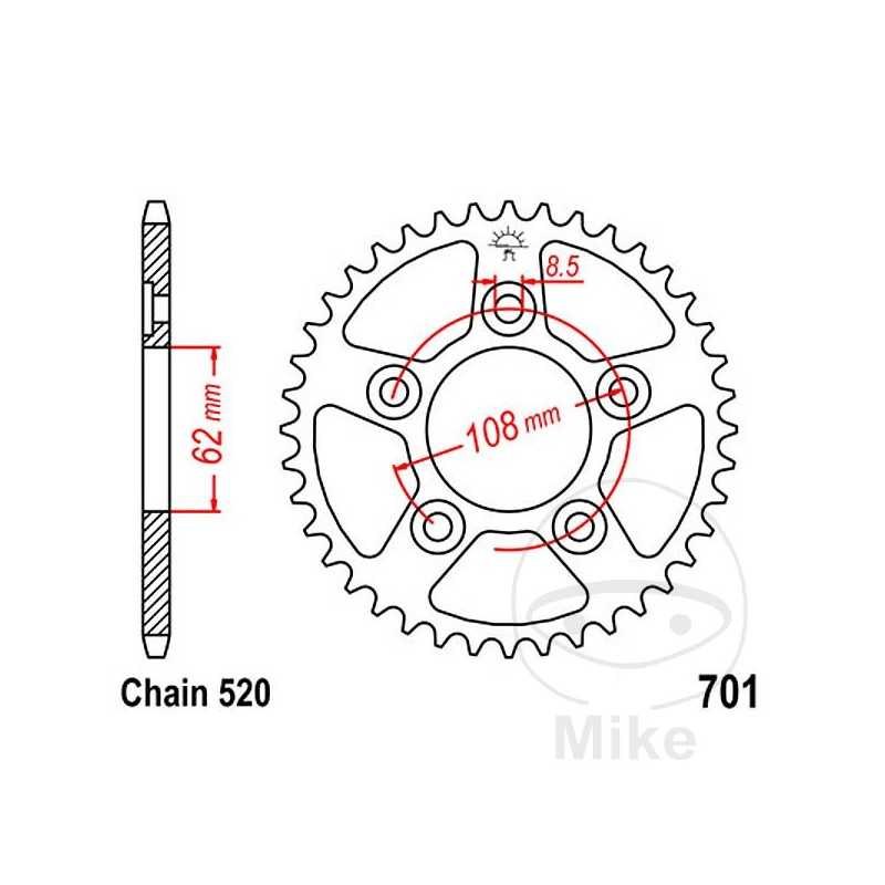 JT SPROCKETS Corona plato transmisión 40T P-520 Ø62 MM Ø108 727.67.69