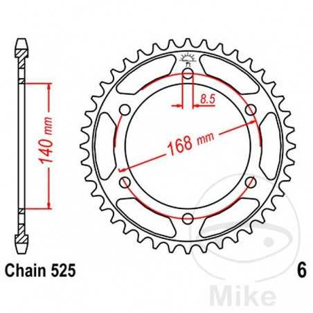 JT SPROCKETS Corona plato transmisión 47T P-525 Ø140 MM Ø168 727.69.75