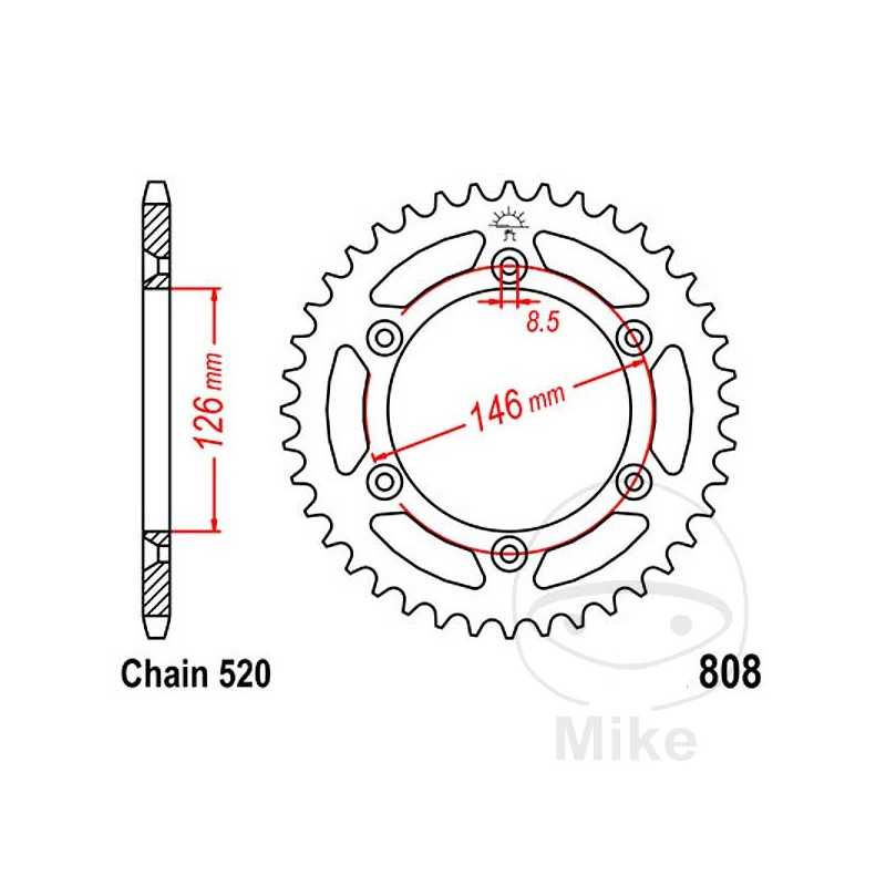 JT SPROCKETS Corona plato transmisión 47T P-520 Ø126 MM Ø146 727.66.29
