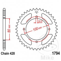 JT SPROCKETS Corona plato transmisión 45T P-428 Ø080 MM Ø100 727.59.69