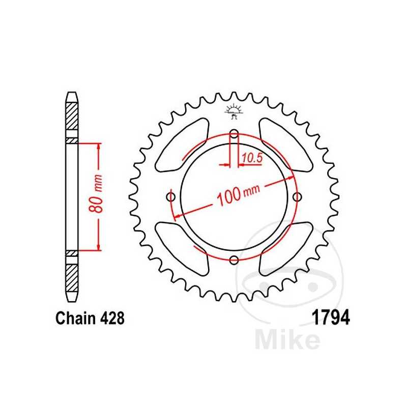 JT SPROCKETS Corona plato transmisión 45T P-428 Ø080 MM Ø100 727.59.69