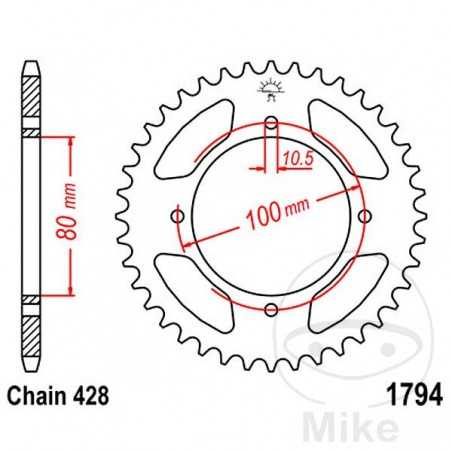 JT SPROCKETS Transmission plate crown 45T P-428 Ø080 MM Ø100 727.59.69