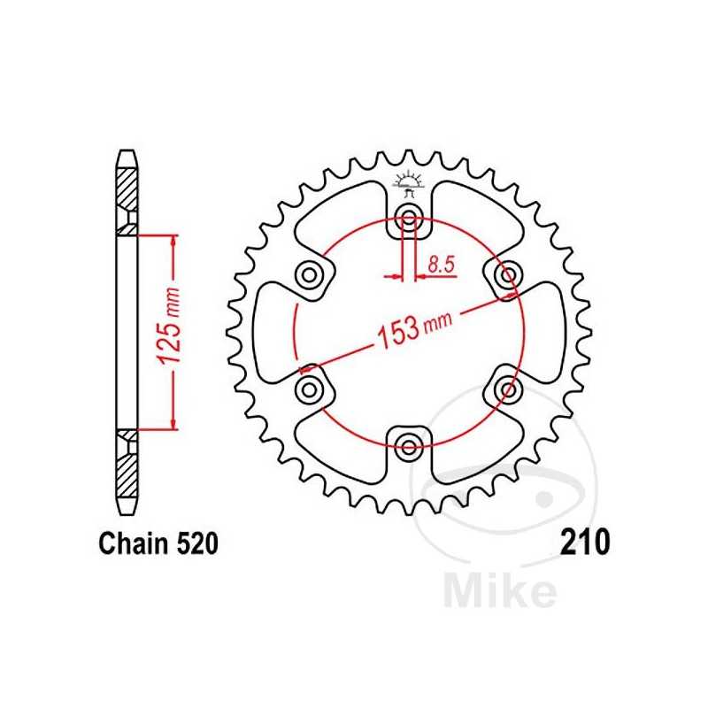 JT SPROCKETS Corona plato transmisión 47T P-520 Ø125 MM Ø153 727.86.74