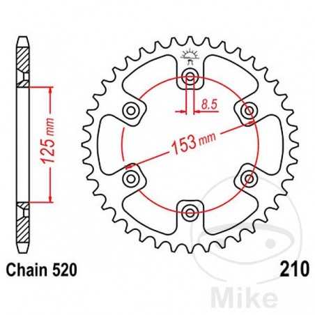 JT SPROCKETS Corona plato transmisión 47T P-520 Ø125 MM Ø153 727.86.74