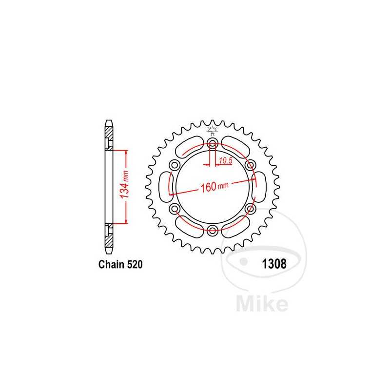 JT SPROCKETS Corona plato transmisión 40T P-520 Ø134 MM Ø160 727.09.09