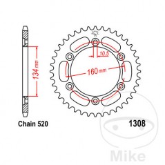 JT SPROCKETS Corona plato transmisión 45T P-520 Ø134 MM Ø160 727.89.06