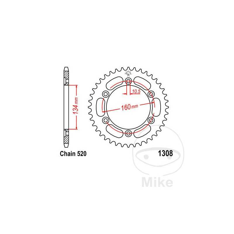 JT SPROCKETS Corona plato transmisión 45T P-520 Ø134 MM Ø160 727.89.06