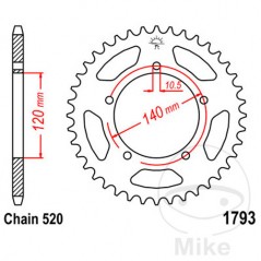 JT SPROCKETS Corona plato transmisión 42T P-520 Ø120 MM Ø140 727.90.52