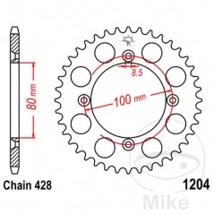 JT SPROCKETS Corona plato transmisión 50T P-428 Ø080 MM Ø100 727.52.25