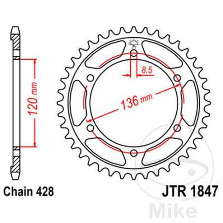 JT SPROCKETS Corona plato transmisión 57T P-428 Ø120 MM Ø136 727.48.30