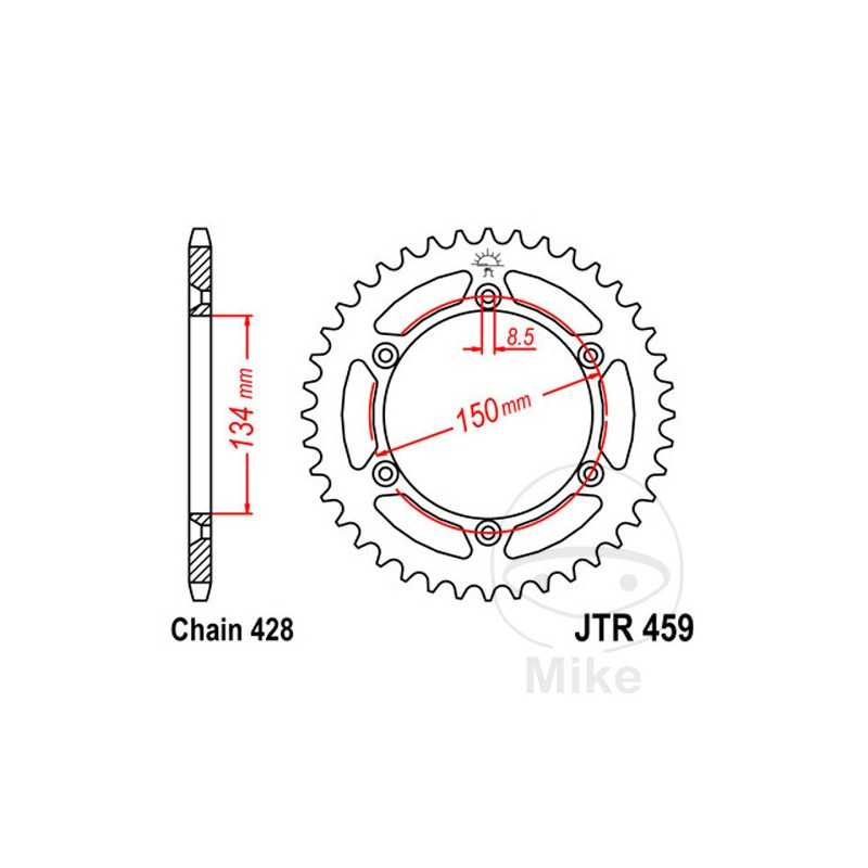 JT SPROCKETS Corona plato transmisión 52T P-428 Ø134 MM Ø150 727.02.58