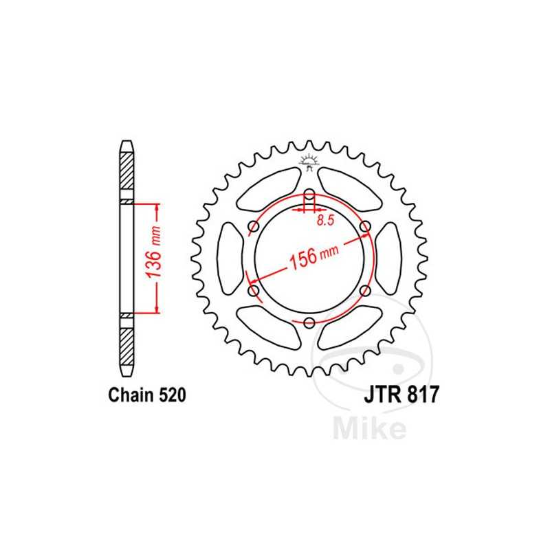 JT SPROCKETS Corona plato transmisión 46T P-520 Ø136 MM Ø156 727.03.01