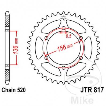 JT SPROCKETS Corona plato transmisión 46T P-520 Ø136 MM Ø156 727.03.01
