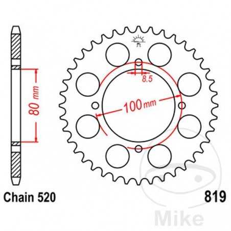 JT SPROCKETS Corona plato transmisión 47T P-520 Ø080 MM Ø100 727.20.08
