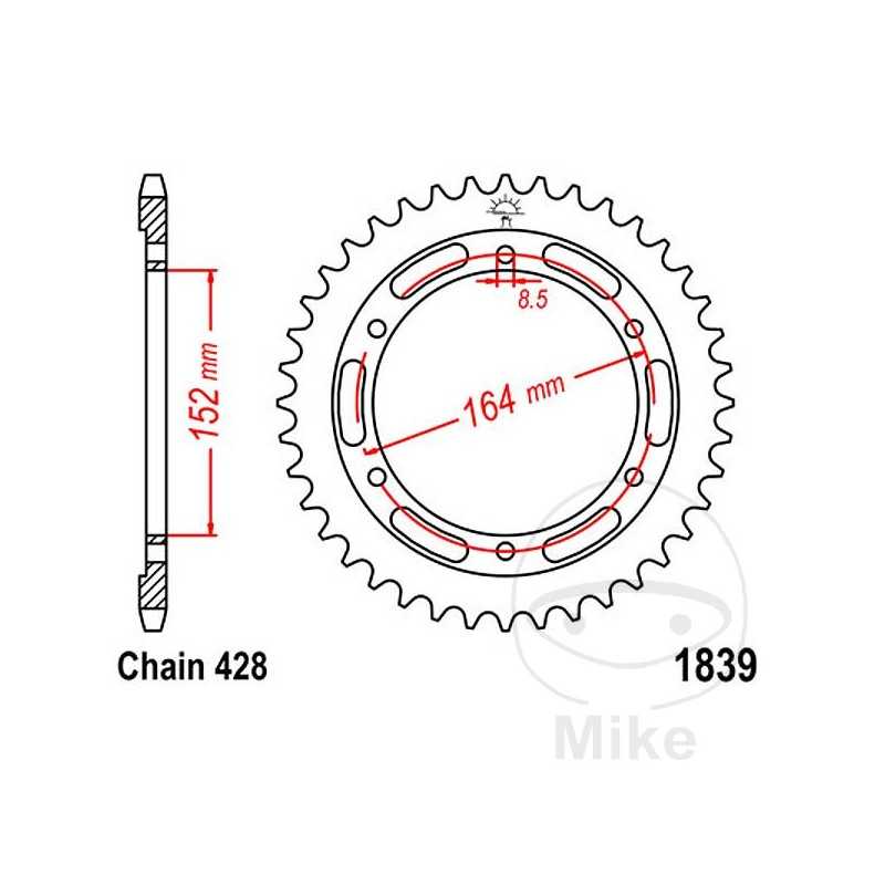 JT SPROCKETS Transmission plate crown 55T P-428 Ø152 MM Ø164 727.46.99
