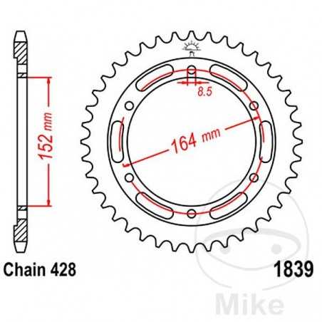 JT SPROCKETS Corona plato transmisión 55T P-428 Ø152 MM Ø164 727.46.99