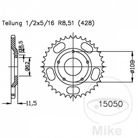 ESJOT Corona plato transmisión 55T P-428 Ø062 MM Ø108 727.12.40