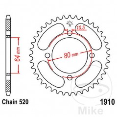 JT SPROCKETS Corona plato transmisión 36T P-520 Ø64 MM Ø80 727.04.76