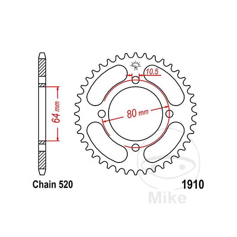 JT SPROCKETS Corona plato transmisión 36T P-520 Ø64 MM Ø80 727.04.76